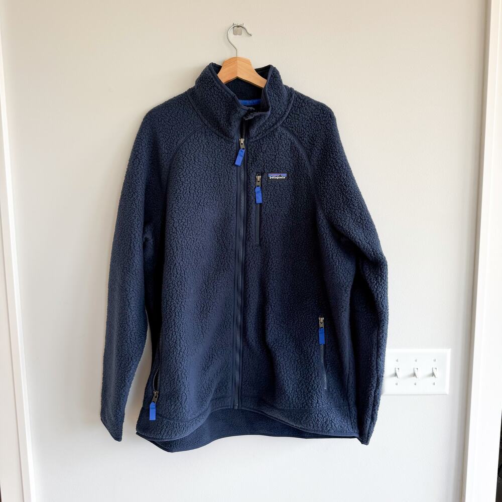Patagonia Retro Pile Fleece Zip Up High Neck Basic Jacket Navy Blue XXL